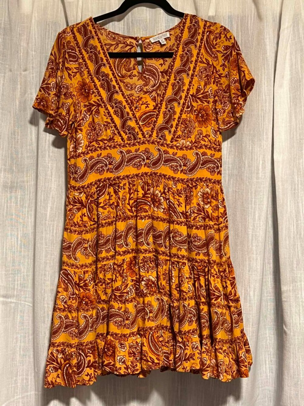 Patrons of Peace Toluca Dress Boho Paisley Mustard/Rust Size XS